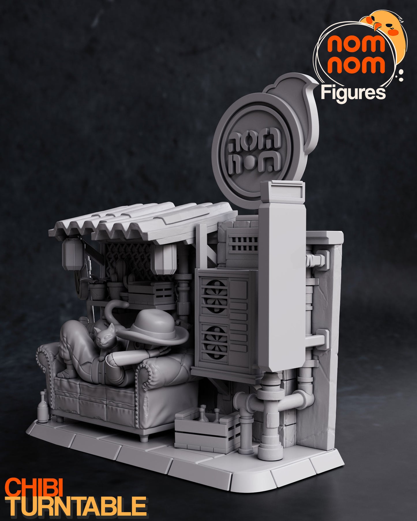 Stray Game Diorama | 4.5" Resin Model Kit | DIY Cat at Rest Stop in the Slums