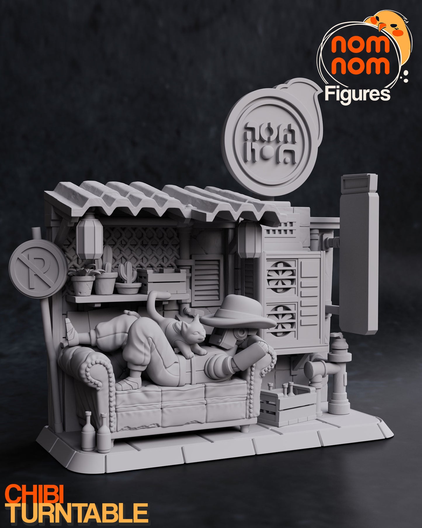 Stray Game Diorama | 4.5" Resin Model Kit | DIY Cat at Rest Stop in the Slums