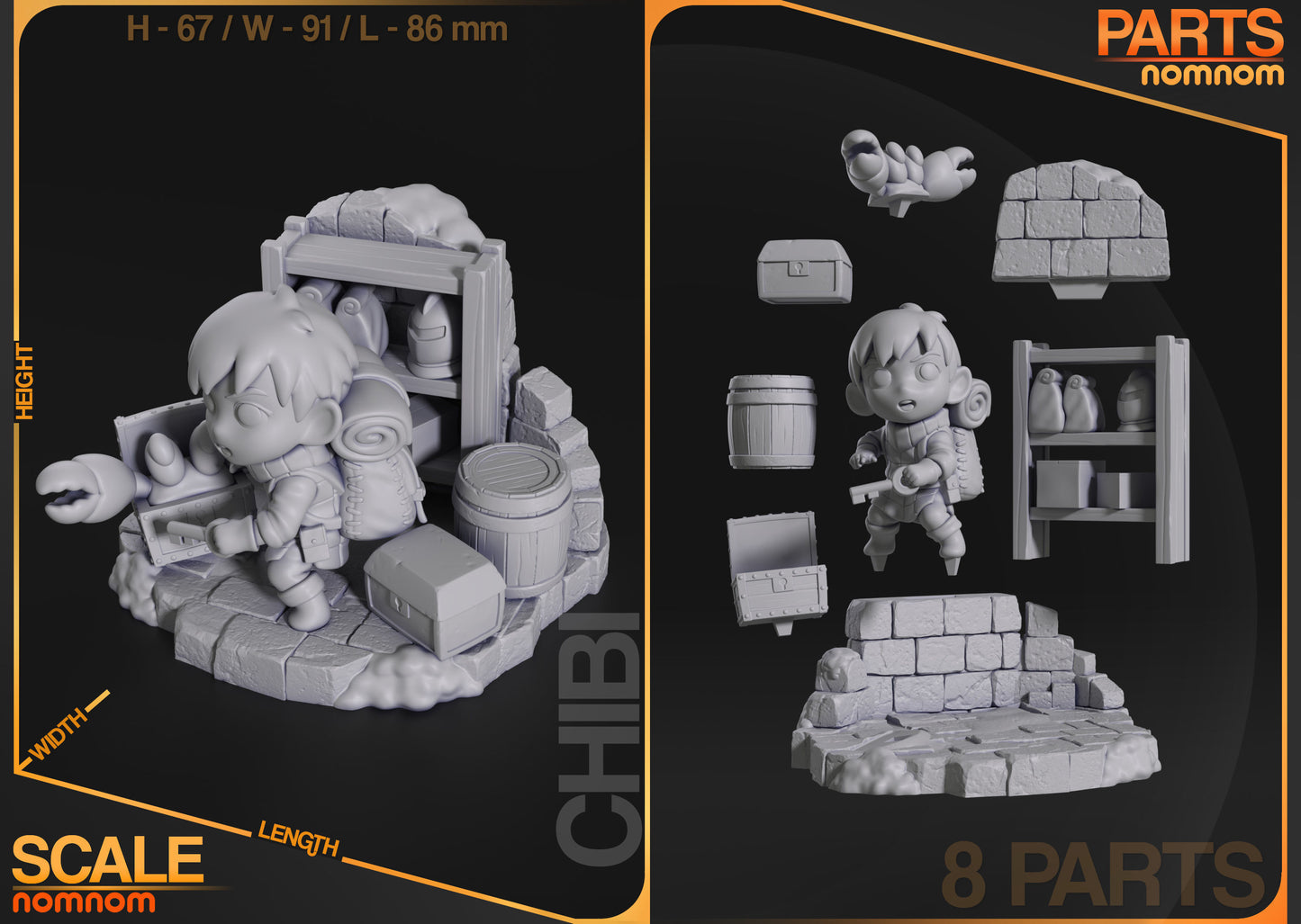 Chibi Dungeon Meshi Set | 4 Resin Model Kits | DIY DND Fantasy Adventure Party