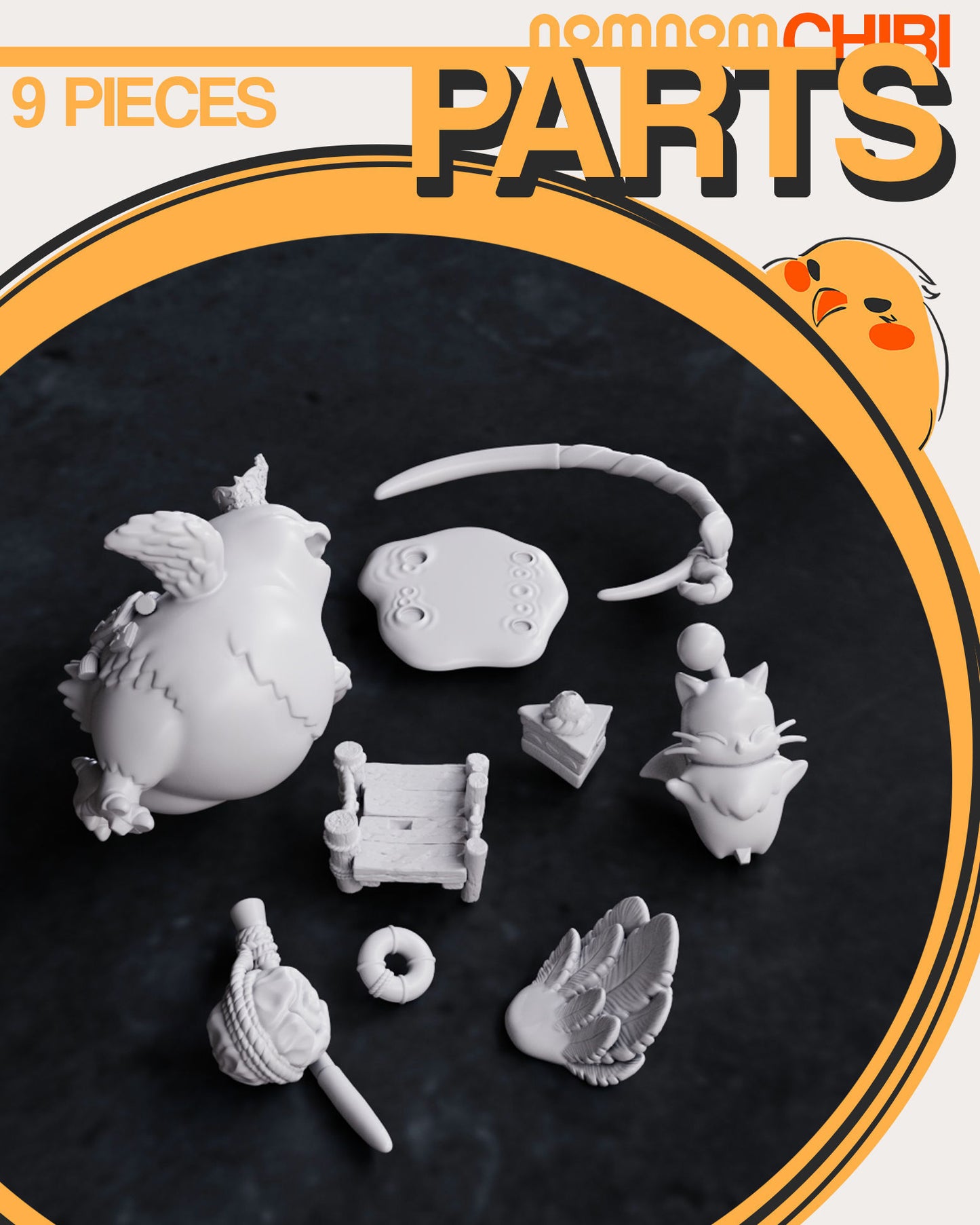 Chibi Chonky Chocobo & Moogle | 5.5" Resin Model Kit | DIY Final Fantasy Cake Scene