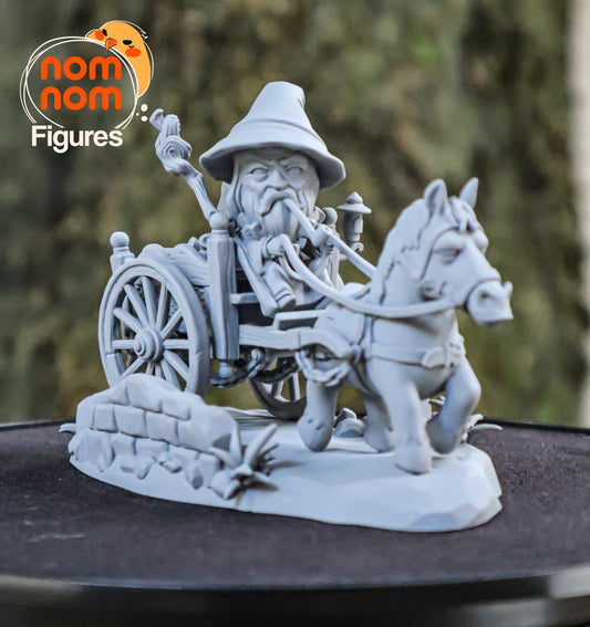Chibi Gandalf the Grey | 3" Resin Model Kit | DIY Lord of the Rings Wizard with Cart