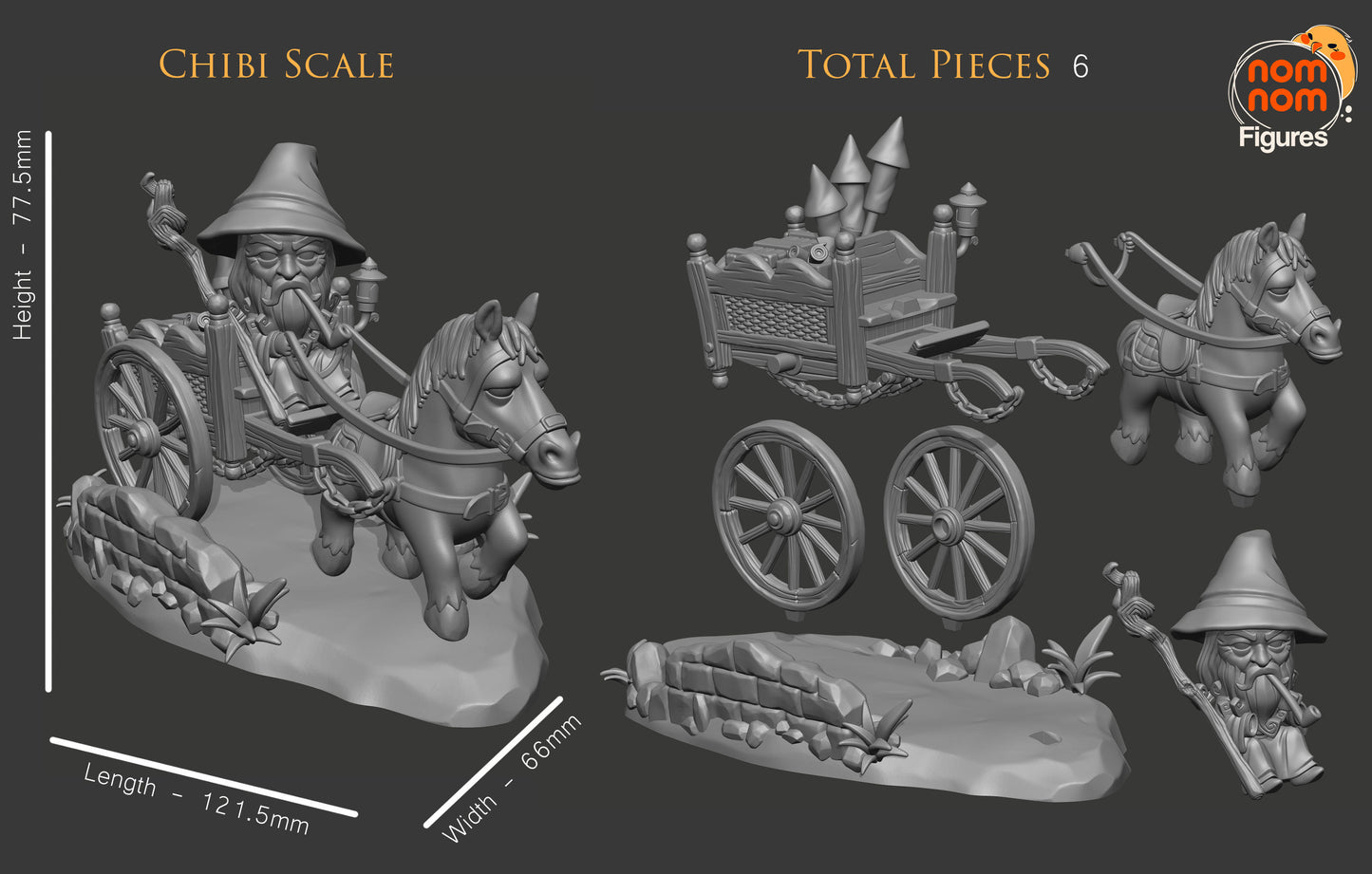 Chibi Gandalf the Grey | 3" Resin Model Kit | DIY Lord of the Rings Wizard with Cart