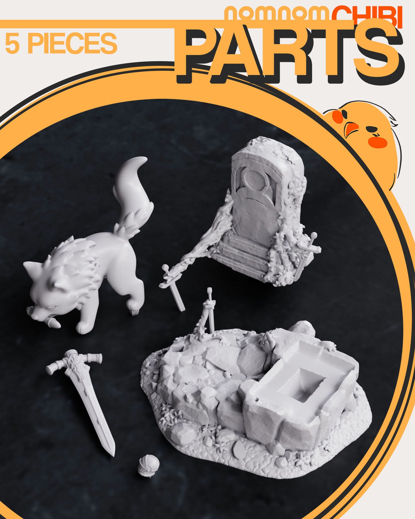 Chibi Great Grey Wolf Sif | 3" Resin Model Kit | DIY Dark Souls Legendary Wolf