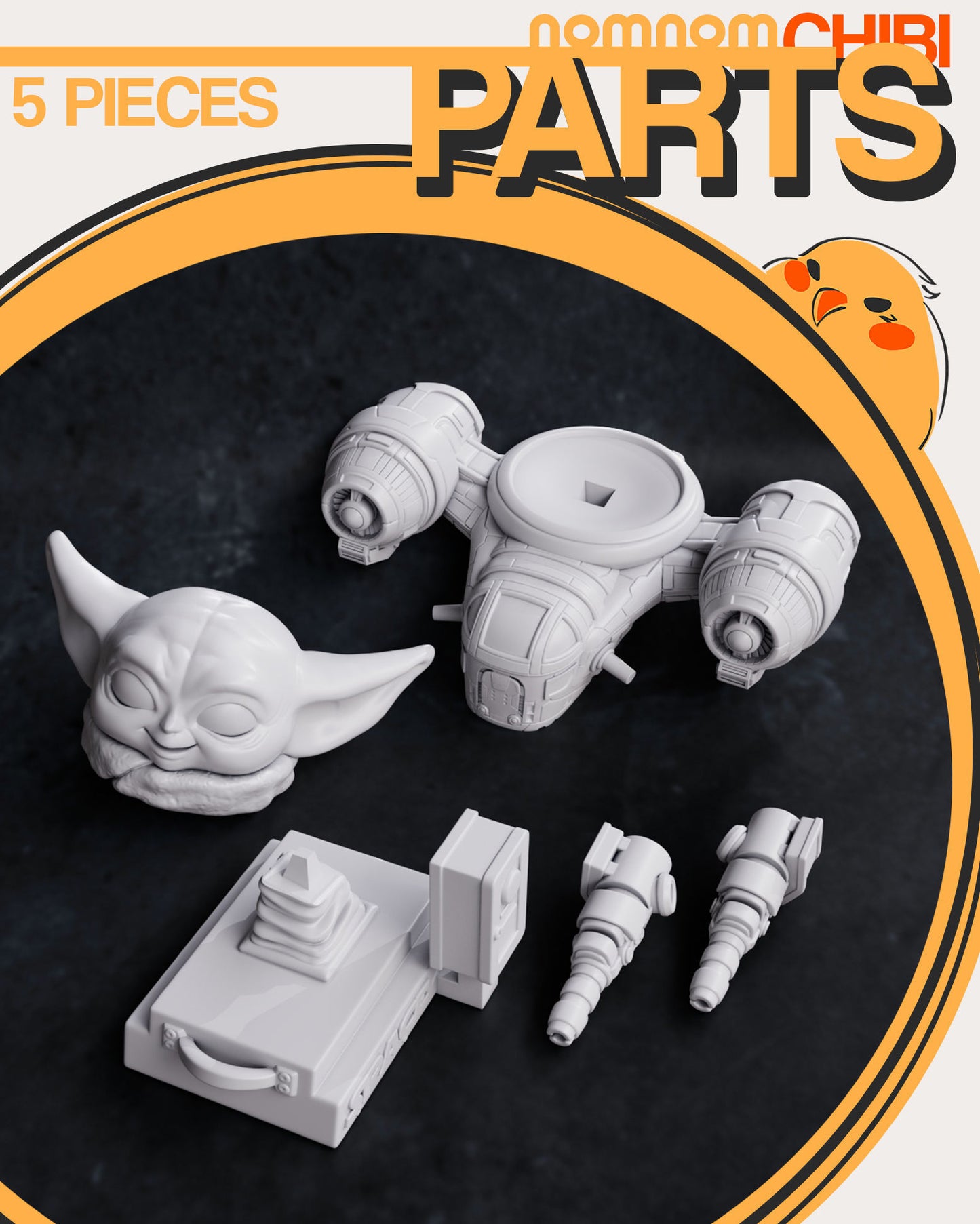 Chibi Grogu  | 3" Resin Model Kit | DIY Razor Crest Flight Scene