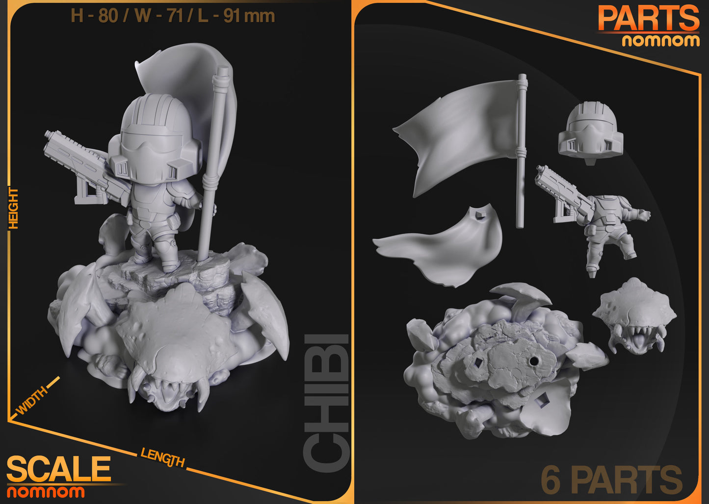 Chibi Helldiver | 3" Resin Model Kit | DIY Helldivers Flag Pose Scene