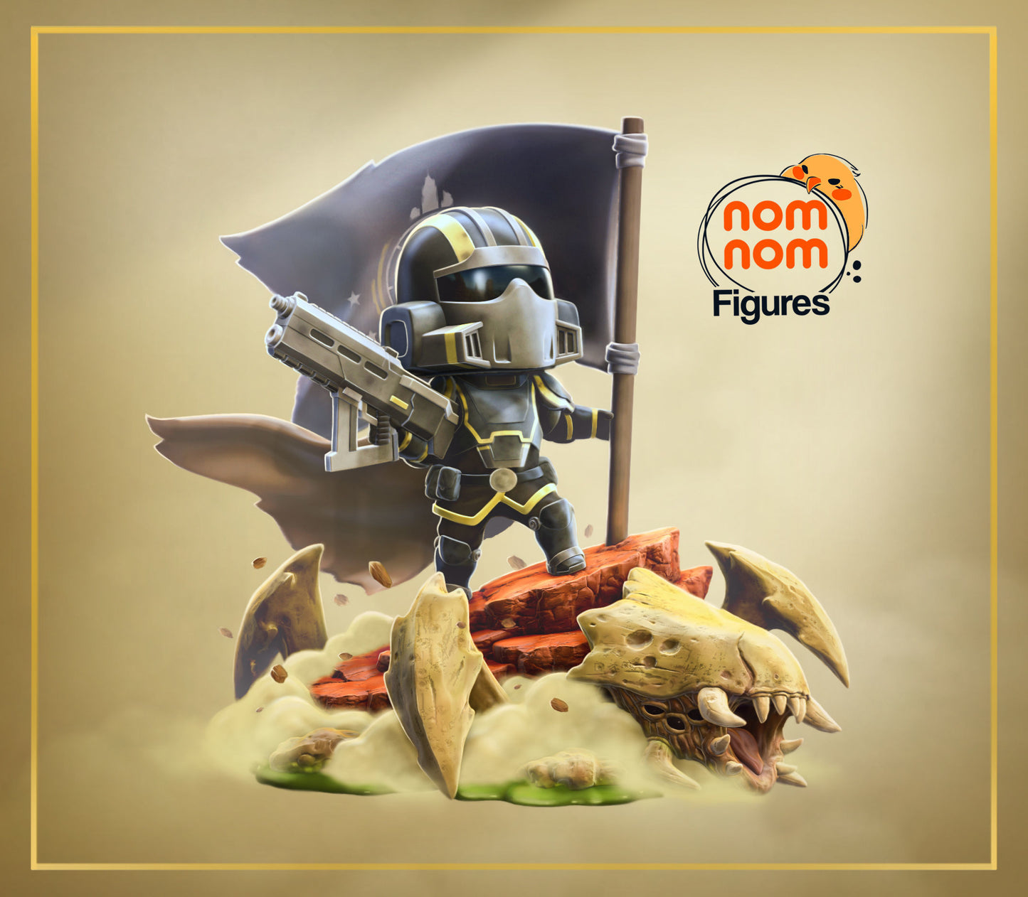 Chibi Helldiver | 3" Resin Model Kit | DIY Helldivers Flag Pose Scene