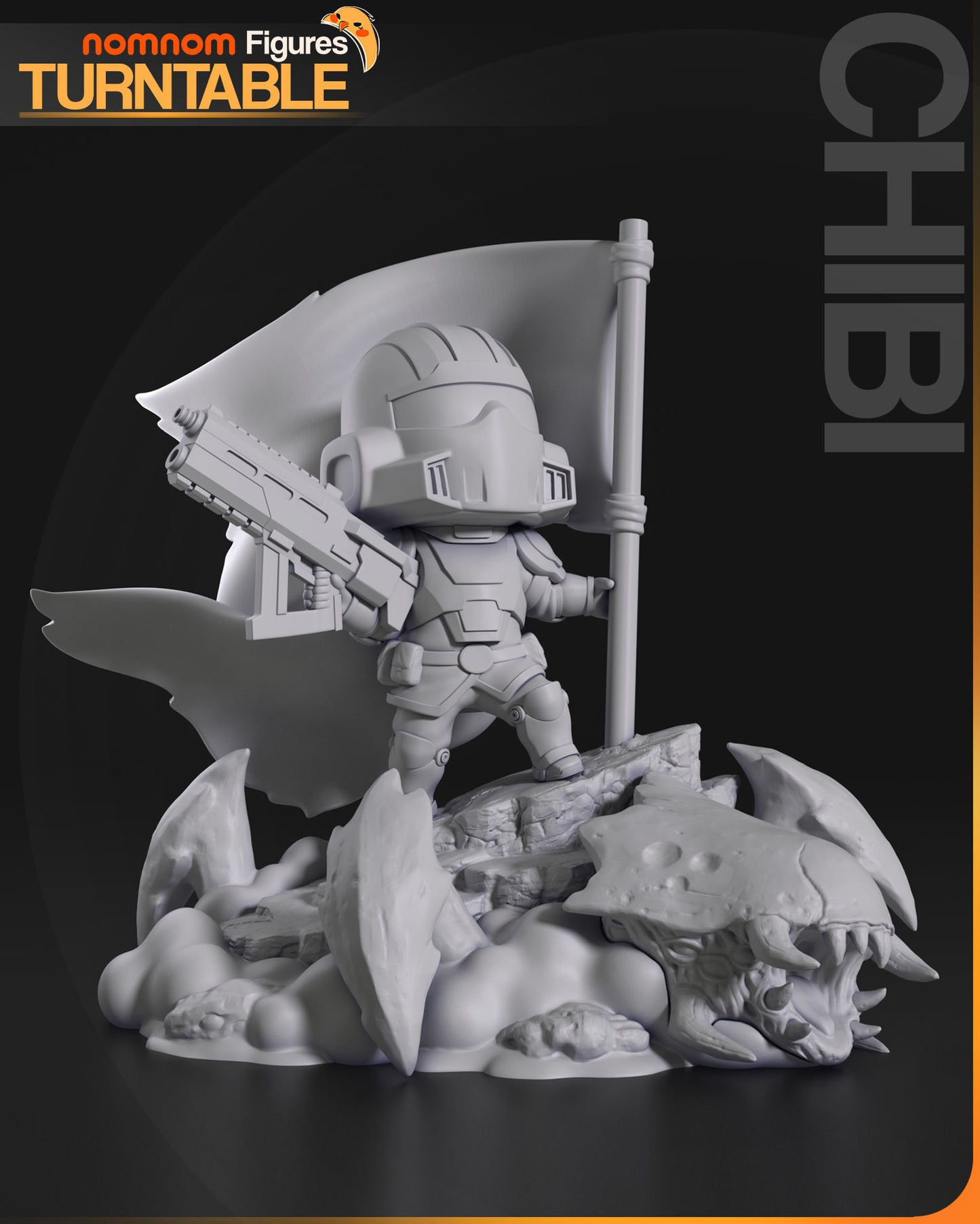 Chibi Helldiver | 3" Resin Model Kit | DIY Helldivers Flag Pose Scene