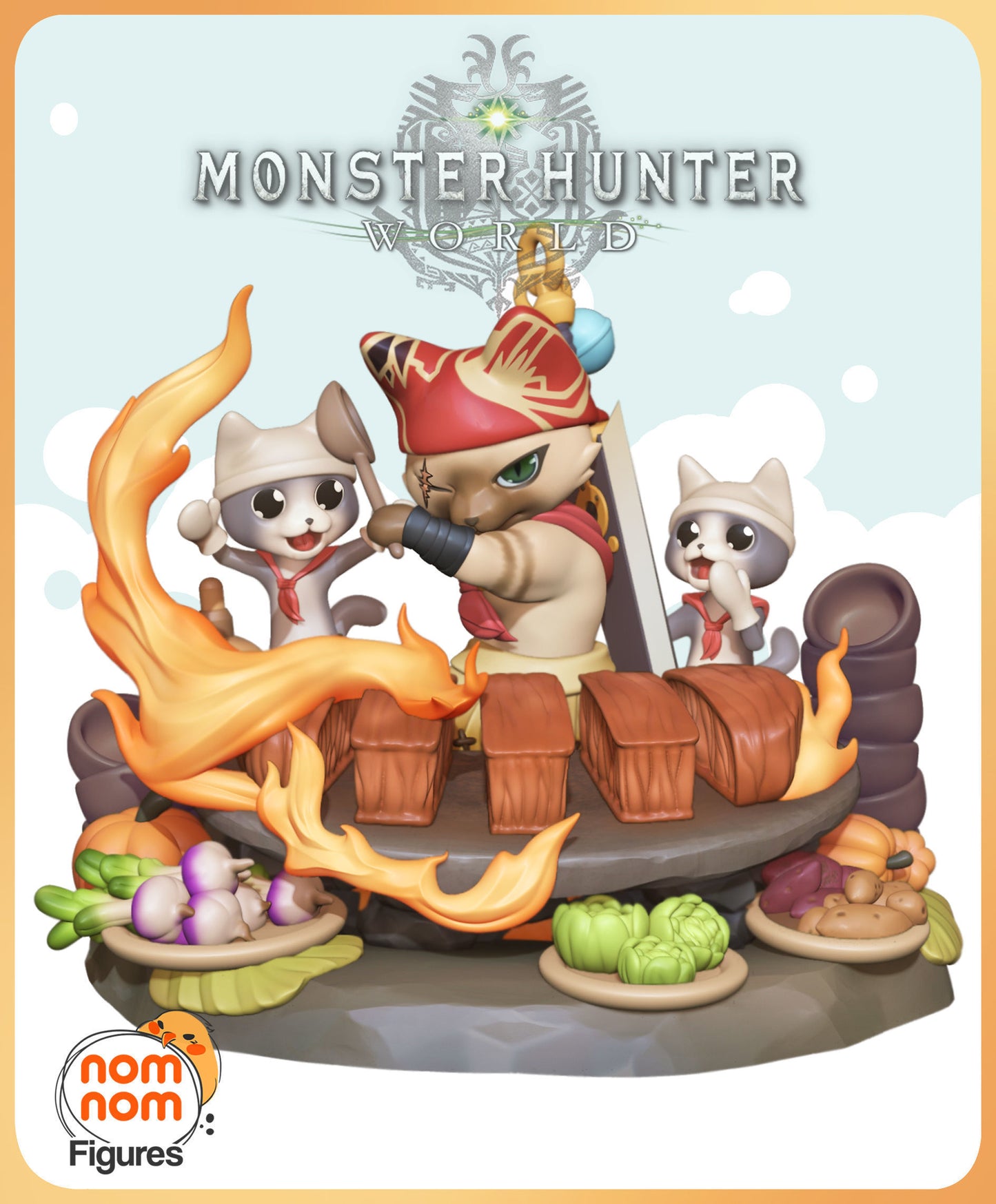 Chibi Meowscular Chef | 3" Resin Model Kit | DIY Monster Hunter Feline Chef