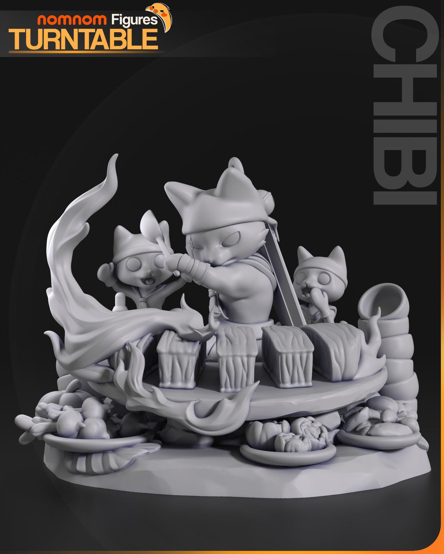Chibi Meowscular Chef | 3" Resin Model Kit | DIY Monster Hunter Feline Chef