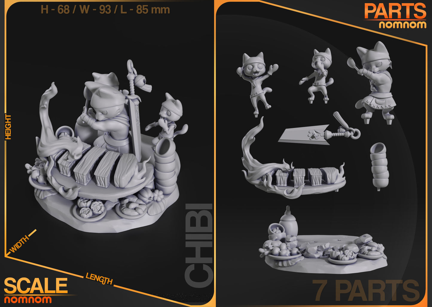 Chibi Meowscular Chef | 3" Resin Model Kit | DIY Monster Hunter Feline Chef