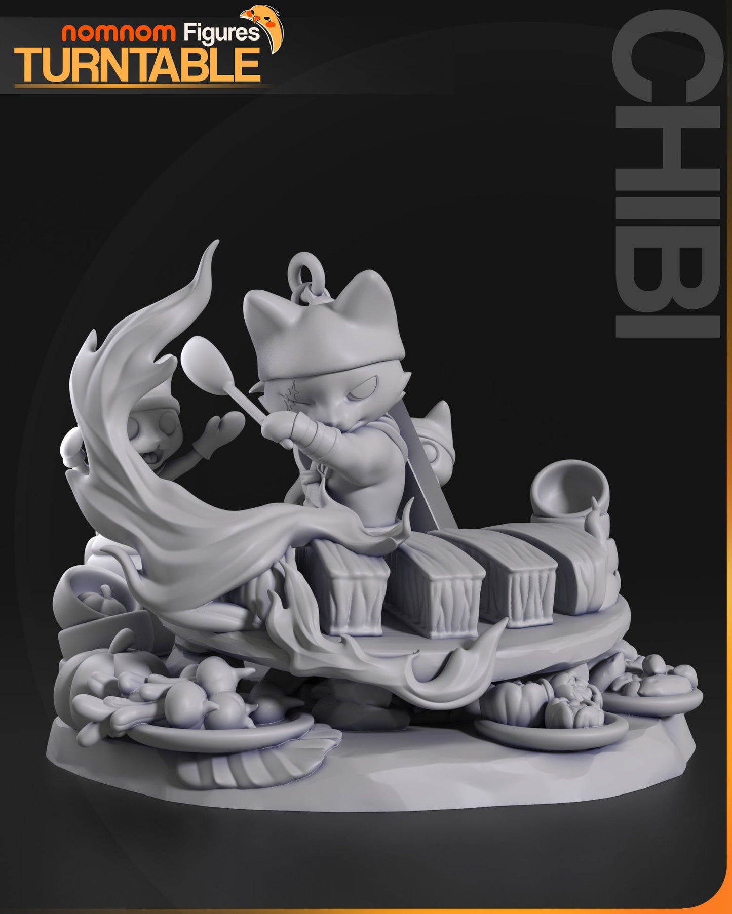 Chibi Meowscular Chef | 3" Resin Model Kit | DIY Monster Hunter Feline Chef