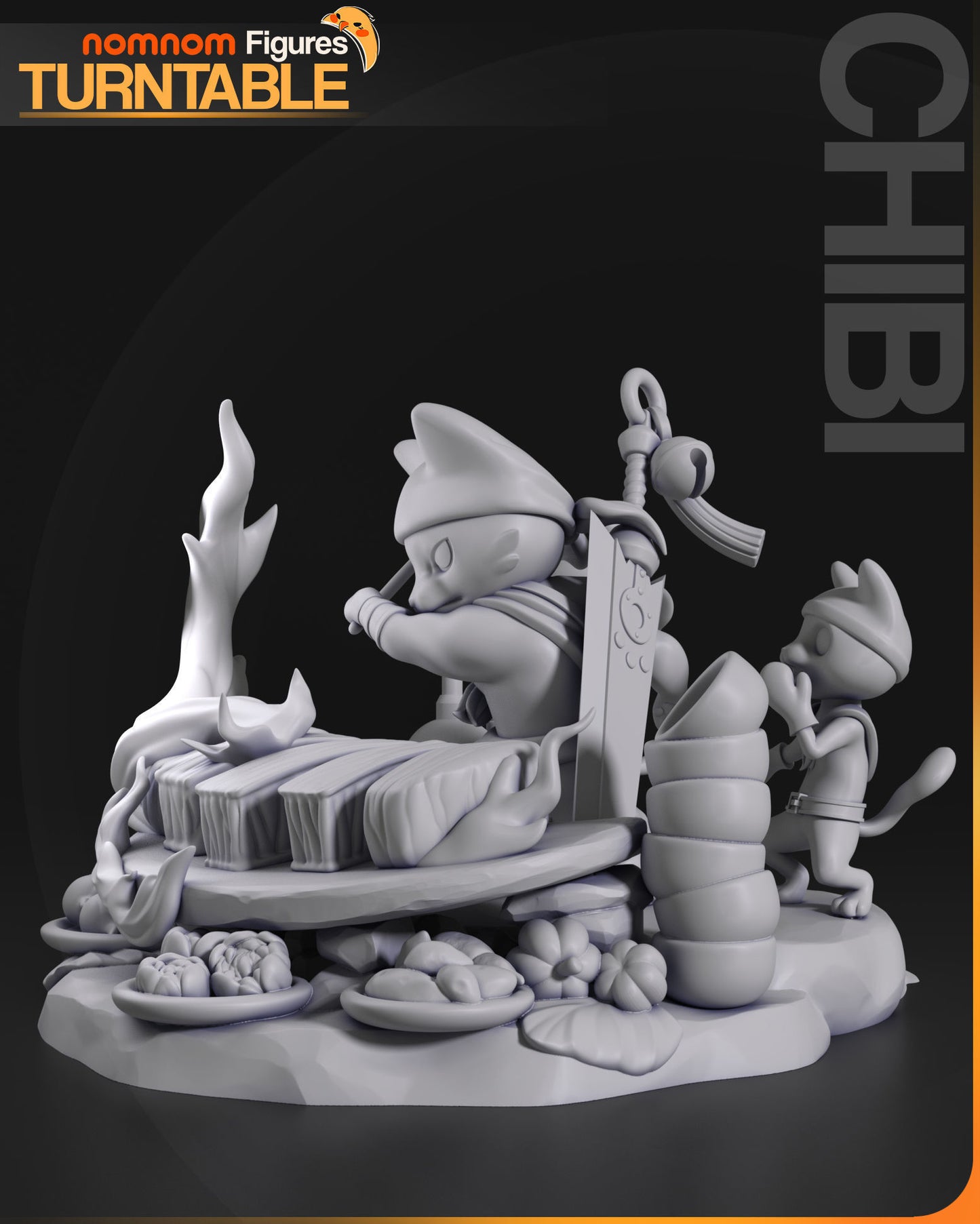 Chibi Meowscular Chef | 3" Resin Model Kit | DIY Monster Hunter Feline Chef