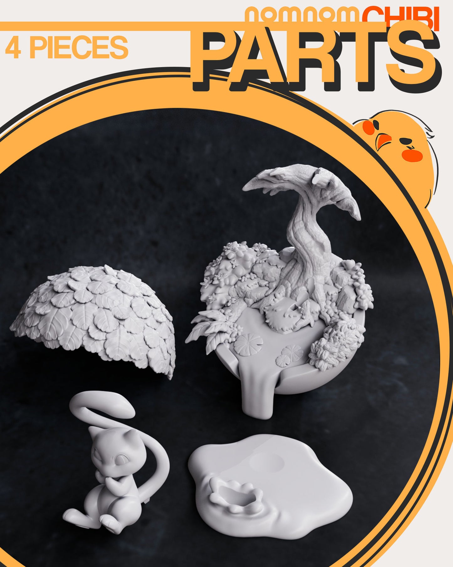Chibi Mew | 3.5-Inch Resin Model Kit | DIY Scenic Tree and Pond Pokémon-Inspired Kit