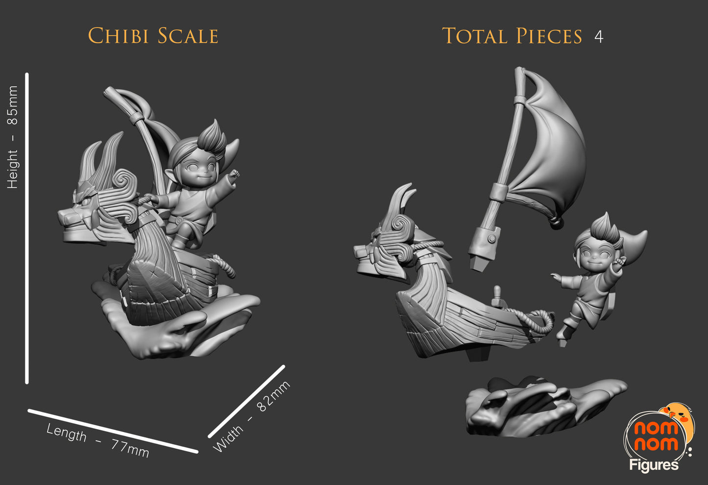 Chibi Wind Waker Link | 3.5-Inch  Resin Model Kit | DIY King of Red Lions Sailing Scene