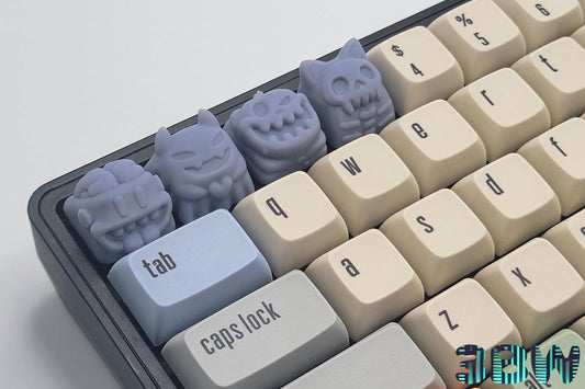 Creepy Cute Halloween Keycap Set | Unpainted Resin Artisan Caps | Cherry MX | Skeleton Cat, Pumpkin, Ghost, Brain Monkey