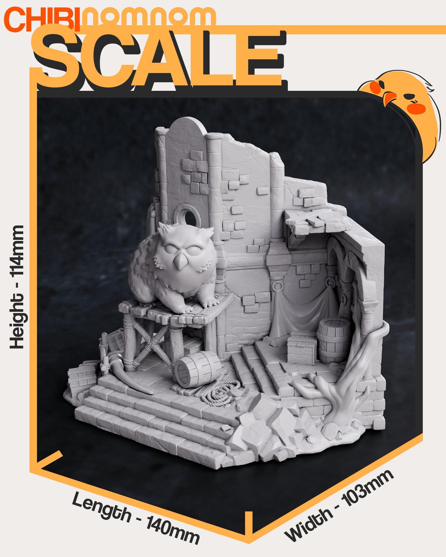 Chibi Owlbear | 4.5-Inch Resin Model Kit | DIY Baldur’s Gate Castle Ruin Scene