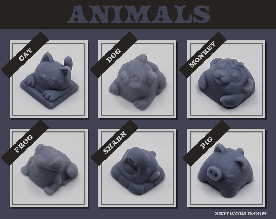 Chibi Animal Keycap Set | Unpainted Resin Artisan Caps | Cherry MX | Frog, Duck, Cat, Shark, Monkey, Pig
