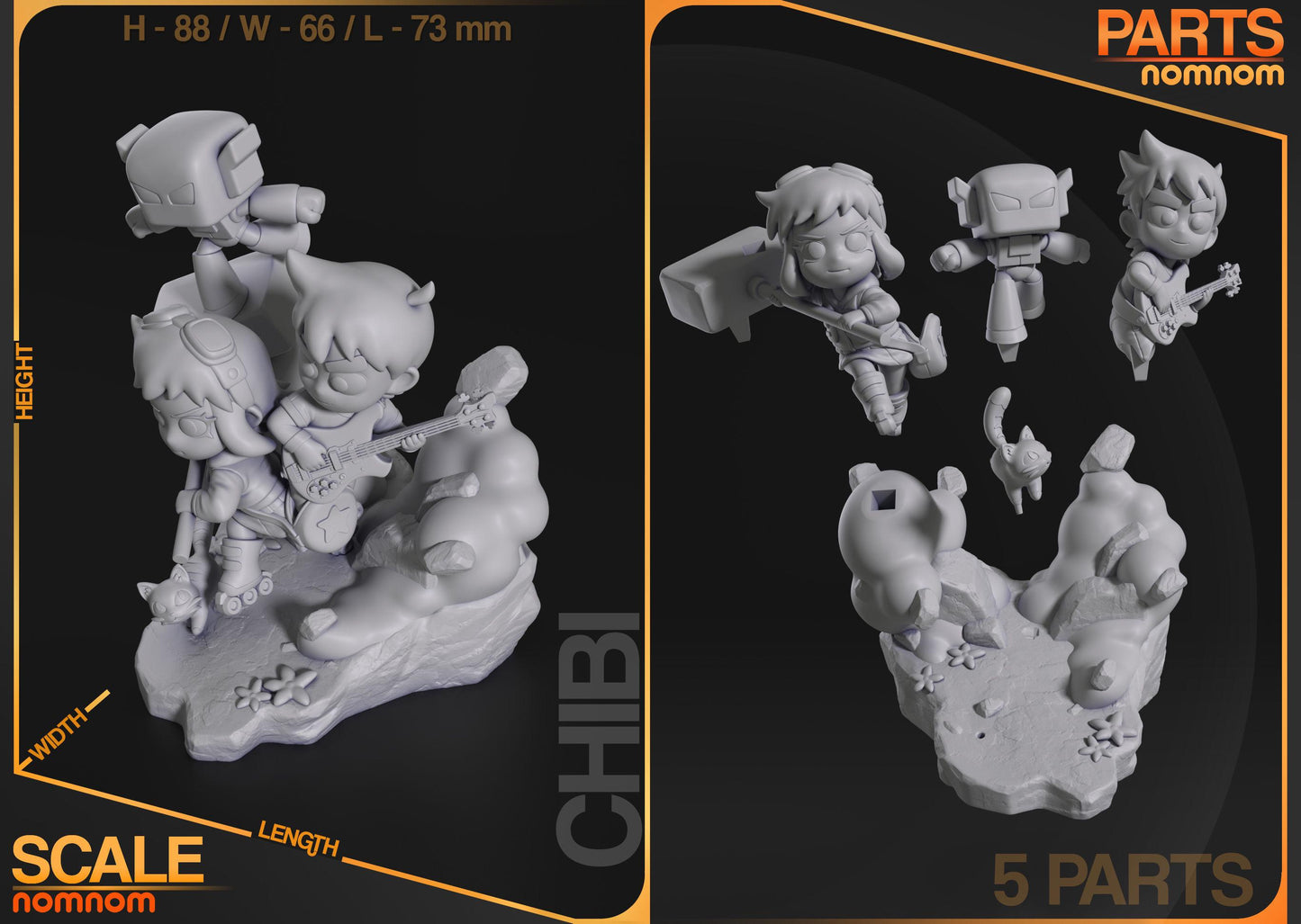 Chibi Ramona Flowers and Scott Pilgrim | 3.5-Inch Resin Model Kit | DIY Team Pose - Prep for Battle
