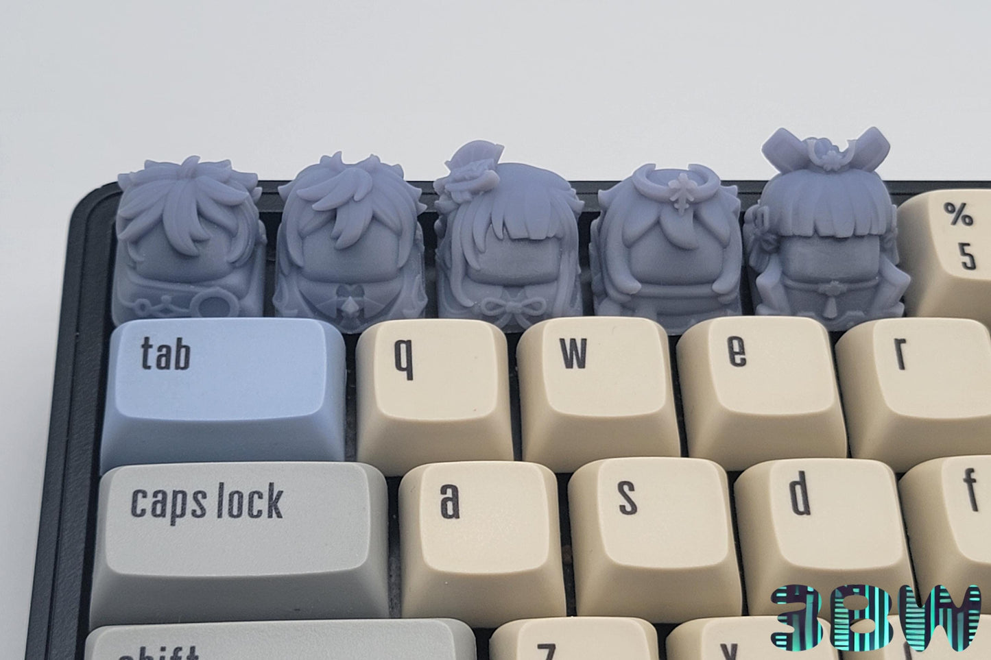 Genshin Impact Keycap Set | Unpainted Resin Artisan Caps | Cherry MX | Aether, Ayaka, Paimon, Zhongli, Raiden Shogun