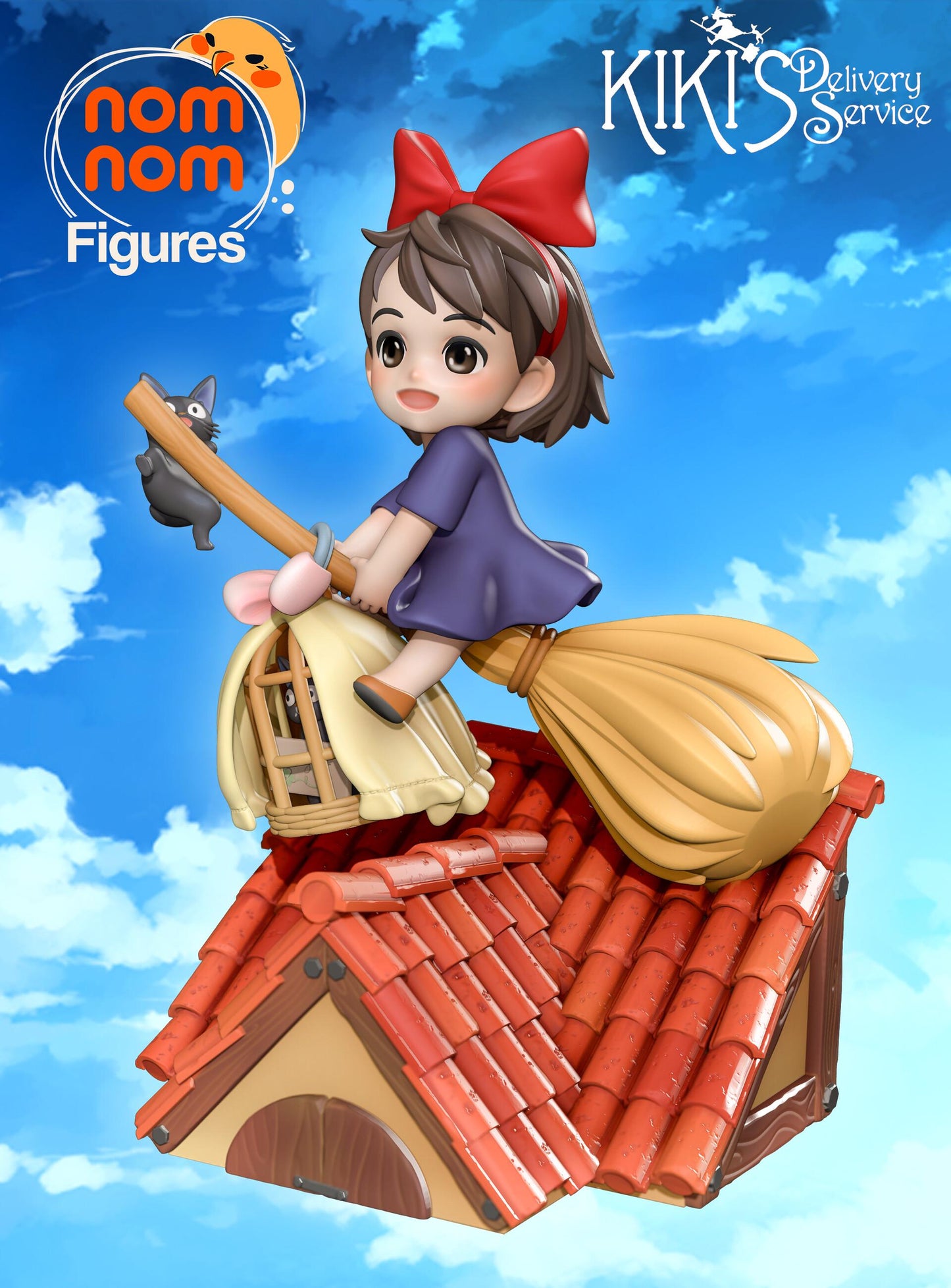 Chibi Kiki on Broom | 3.5-Inch Resin Model Kit | DIY Kiki's Delivery Service Flying Scene with Cats