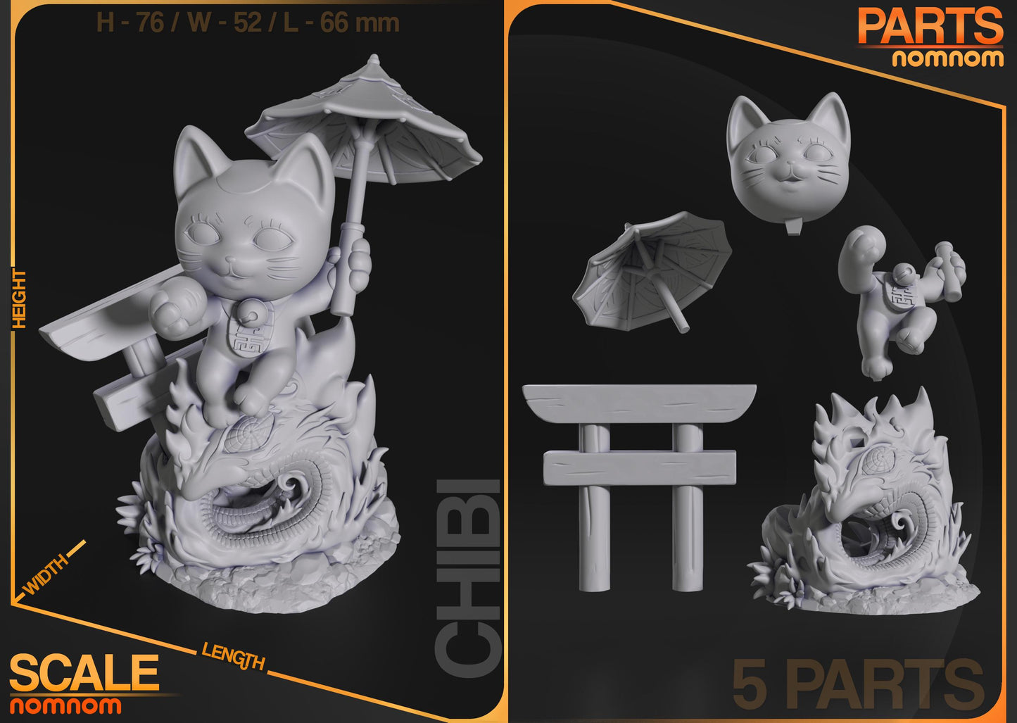 Chibi Turbo Granny Cat | 3-Inch Resin Model Kit | DIY Dandadan Lucky Cat Scene