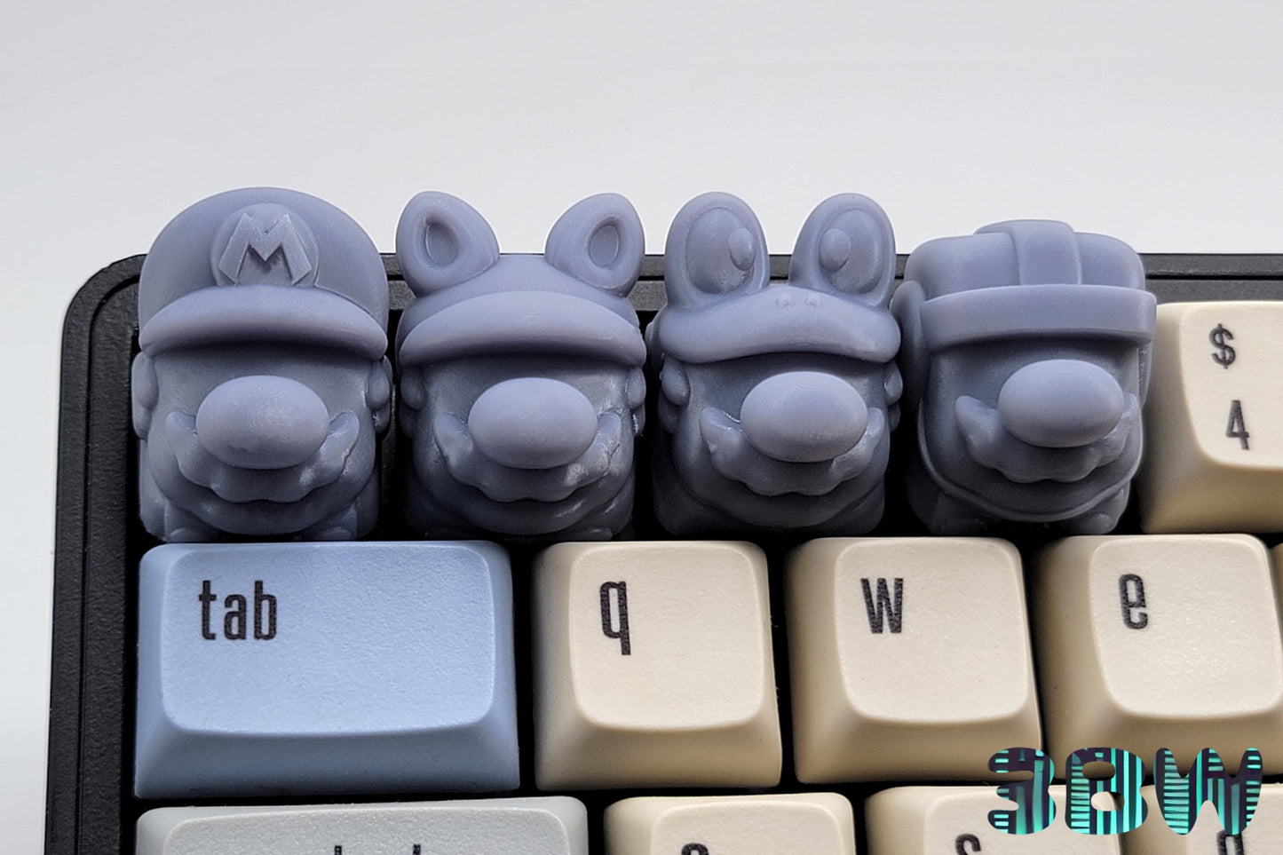 Super Mario Keycap Set | Unpainted Resin Artisan Caps | Cherry MX | Tanooki, Frog, Hammer, Super
