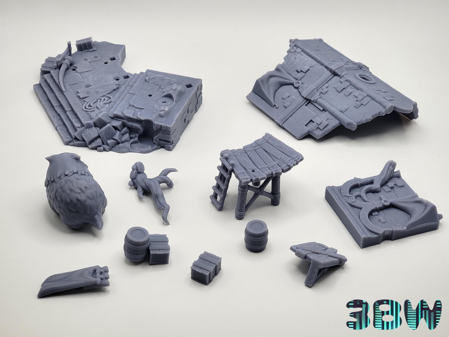 Chibi Owlbear | 4.5-Inch Resin Model Kit | DIY Baldur’s Gate Castle Ruin Scene