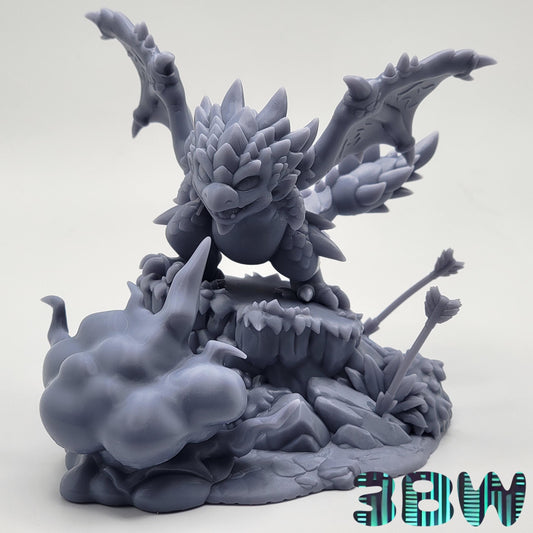 Chibi Rathalos | 3.5-Inch Resin Model Kit  | DIY Monster Hunter Fire Wyvern/Dragon Breathing Fire Scene