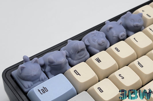 Chibi Animal Keycap Set | Unpainted Resin Artisan Caps | Cherry MX | Frog, Duck, Cat, Shark, Monkey, Pig