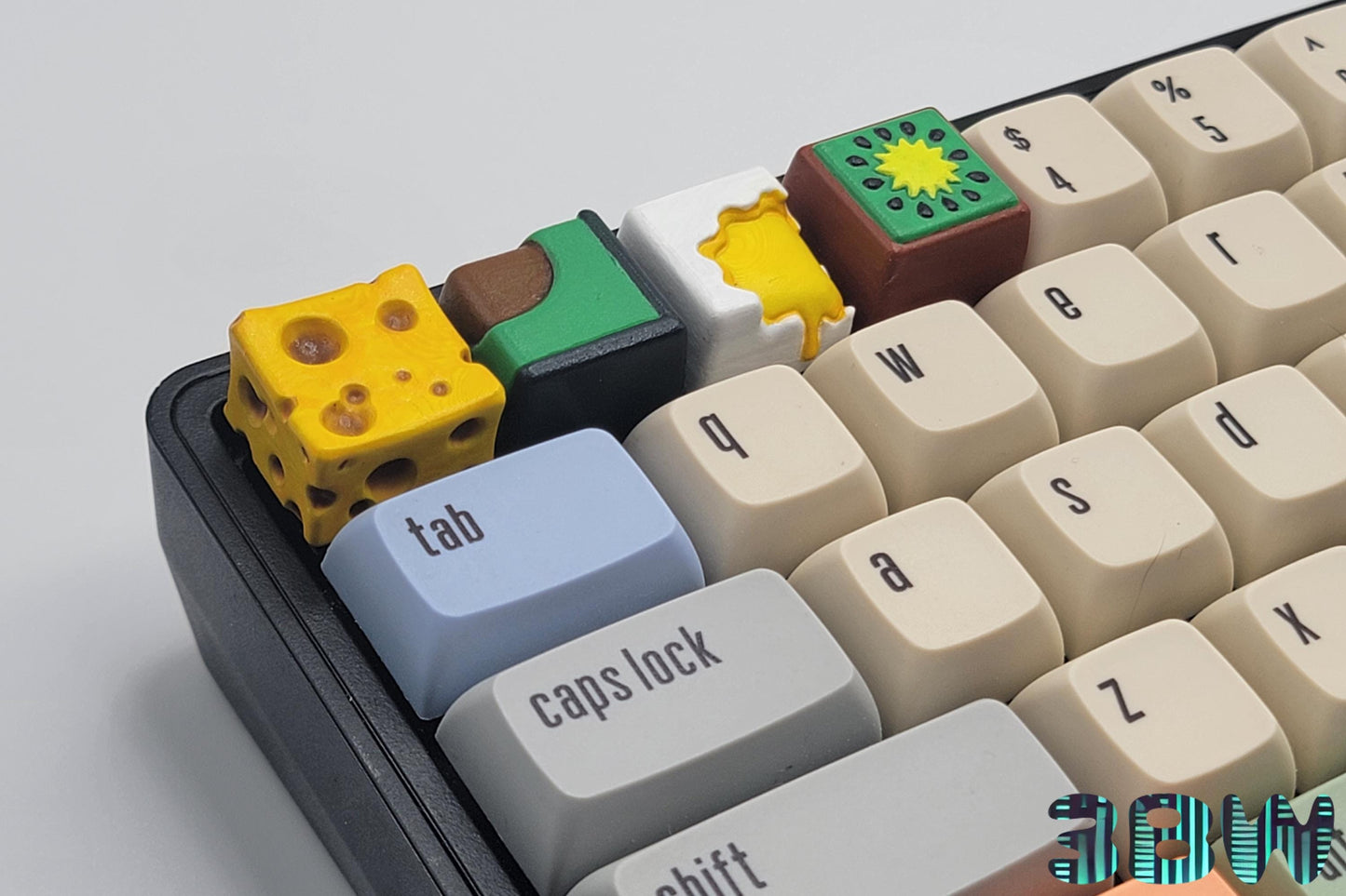 Food Keycap Set | Unpainted Resin Artisan Caps | Cherry MX | Cheese, Egg, Avocado, Kiwi