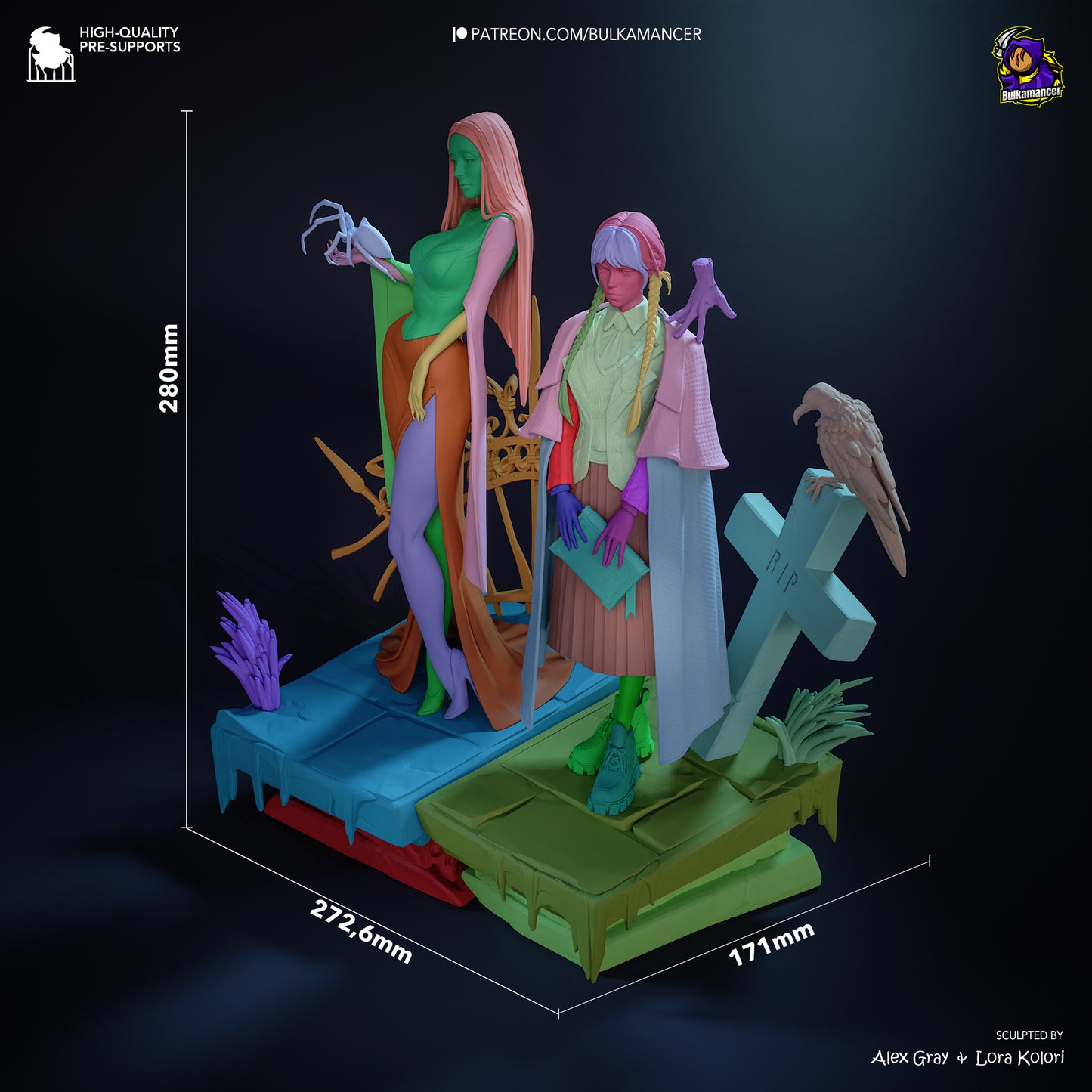 Wednesday and Morticia | 11-Inch Resin Model Kit | The Addams Family