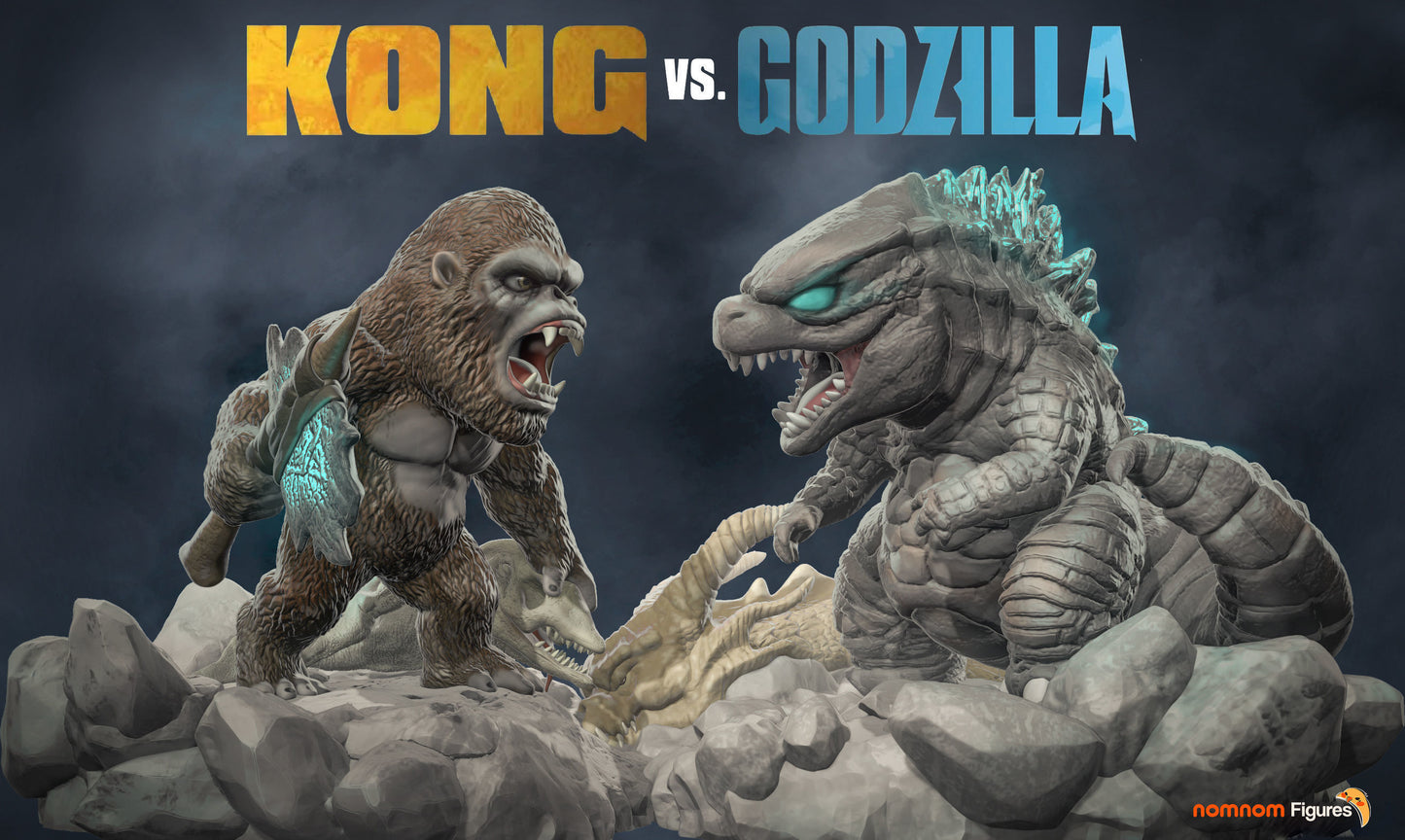 Chibi King Kong vs. Godzilla | 4-Inch  Resin Model Kit | DIY Chibi Kaiju Face-Off
