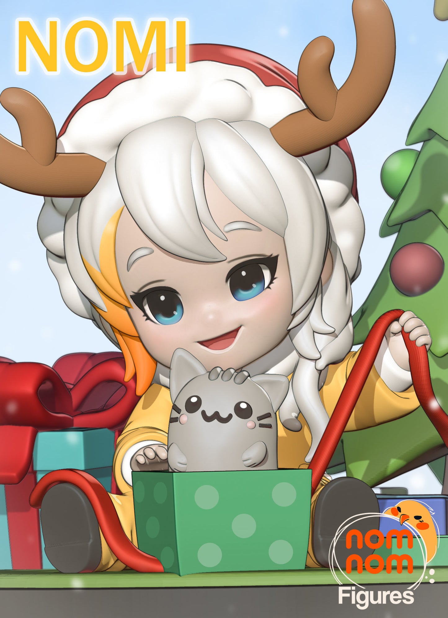 Chibi Nomi | 2.5" Resin Model Kit | DIY Christmas Tree Opening Gifts Scene