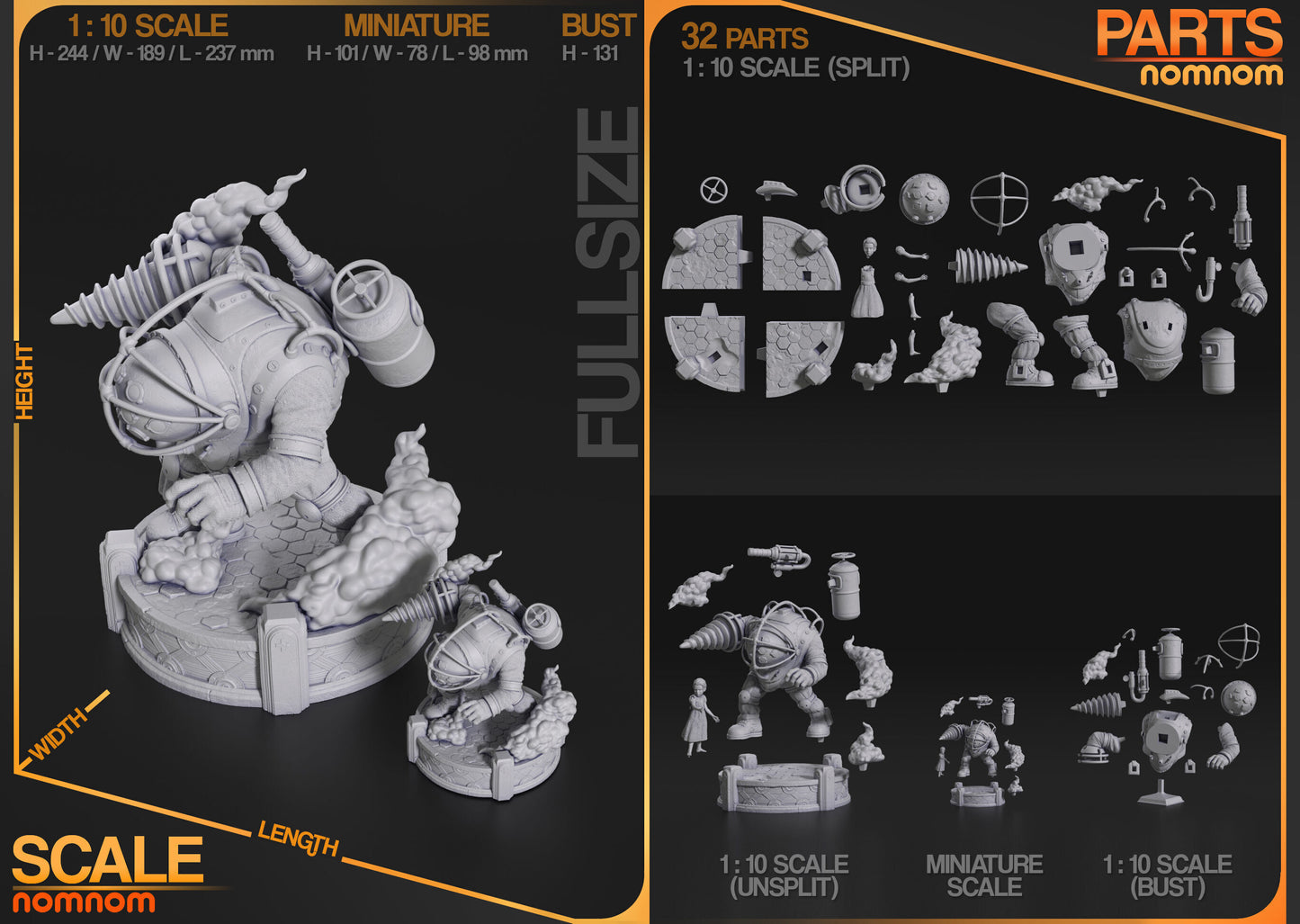 Big Daddy Bouncer & Little Sister | Resin Model or Bust Kit | DIY BioShock Scene